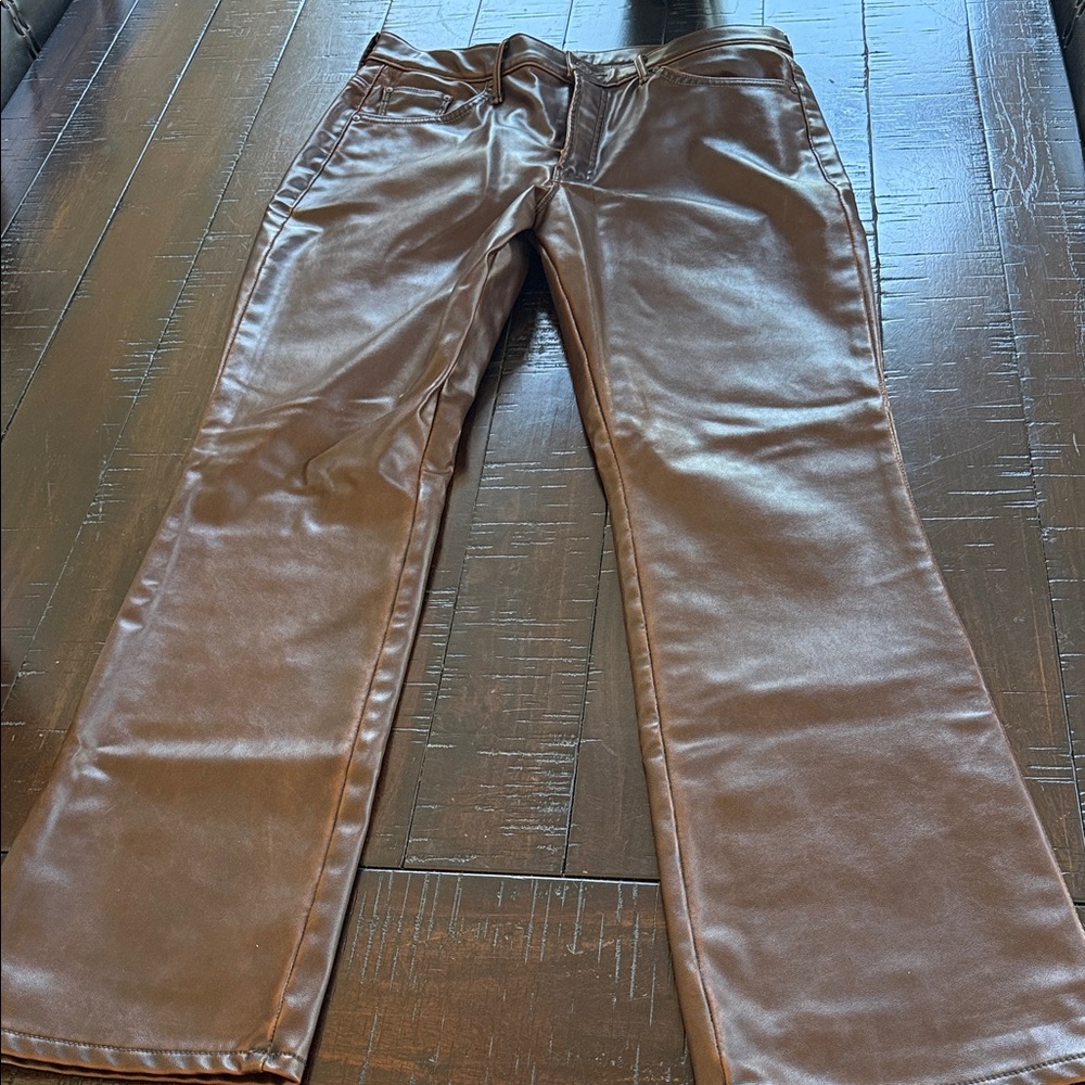 MOTHER Brown Faux Leather Wide-Leg Jeans